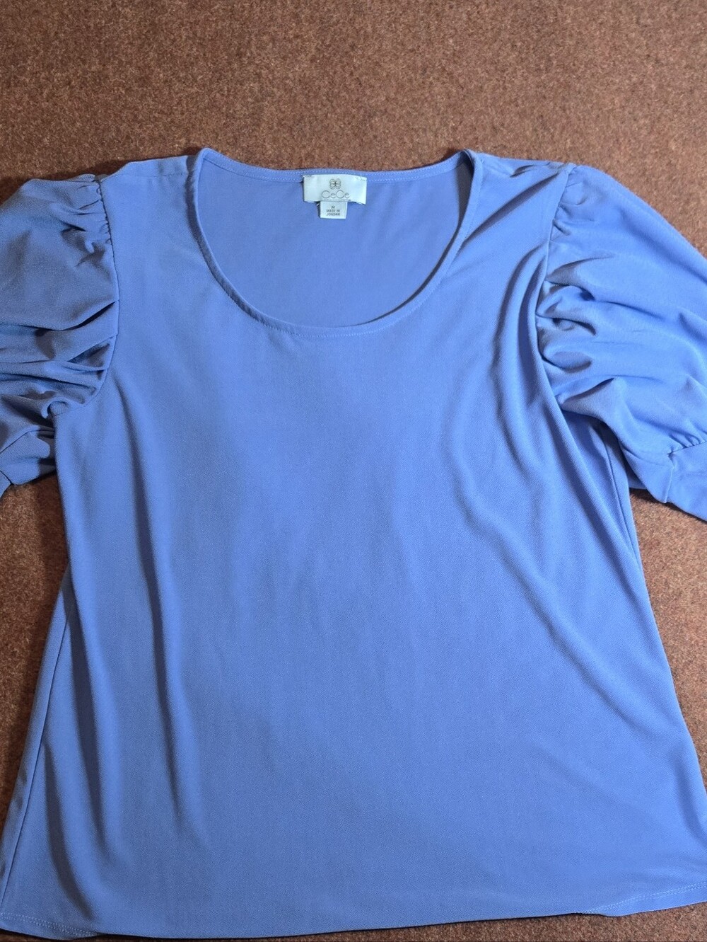 CeCe Short-sleeve Puff Knit Top in a Soft Periwinkle Blue Medium